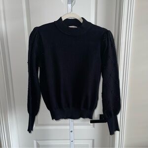 Nanette Lepore Black Beaded Sleeve Sweater Size L Puff Sleeve Knit Top Classic